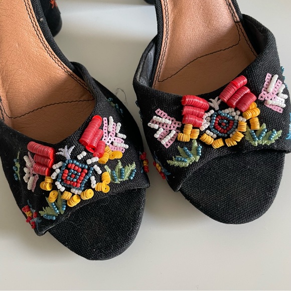 Rampage Beaded and Embroidered Black Block Sandal Heel - Picture 3 of 6